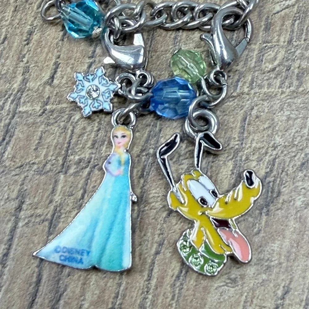 Disney Parks Charm Bracelet Princess Castle Elsa Ariel Belle Silver Tone Enamel